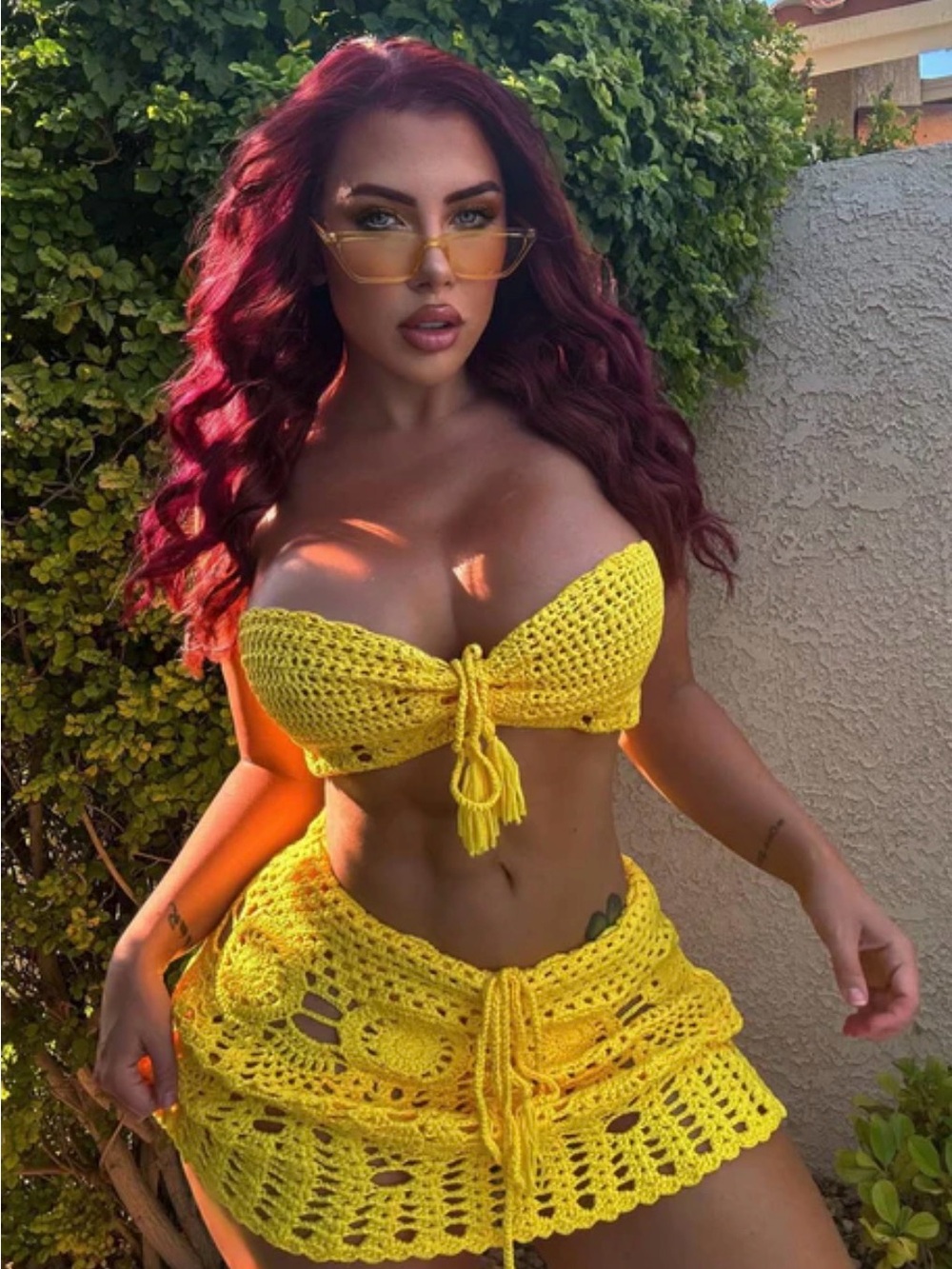 Handmade Yellow Crochet Two-Piece Set - Strapless Top & Skirt